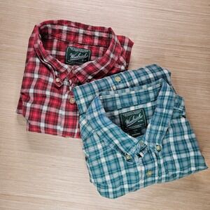 Woolrich Mens Plaid Button Down Shirt XL Short Sleeve Lot of 2 Red Green